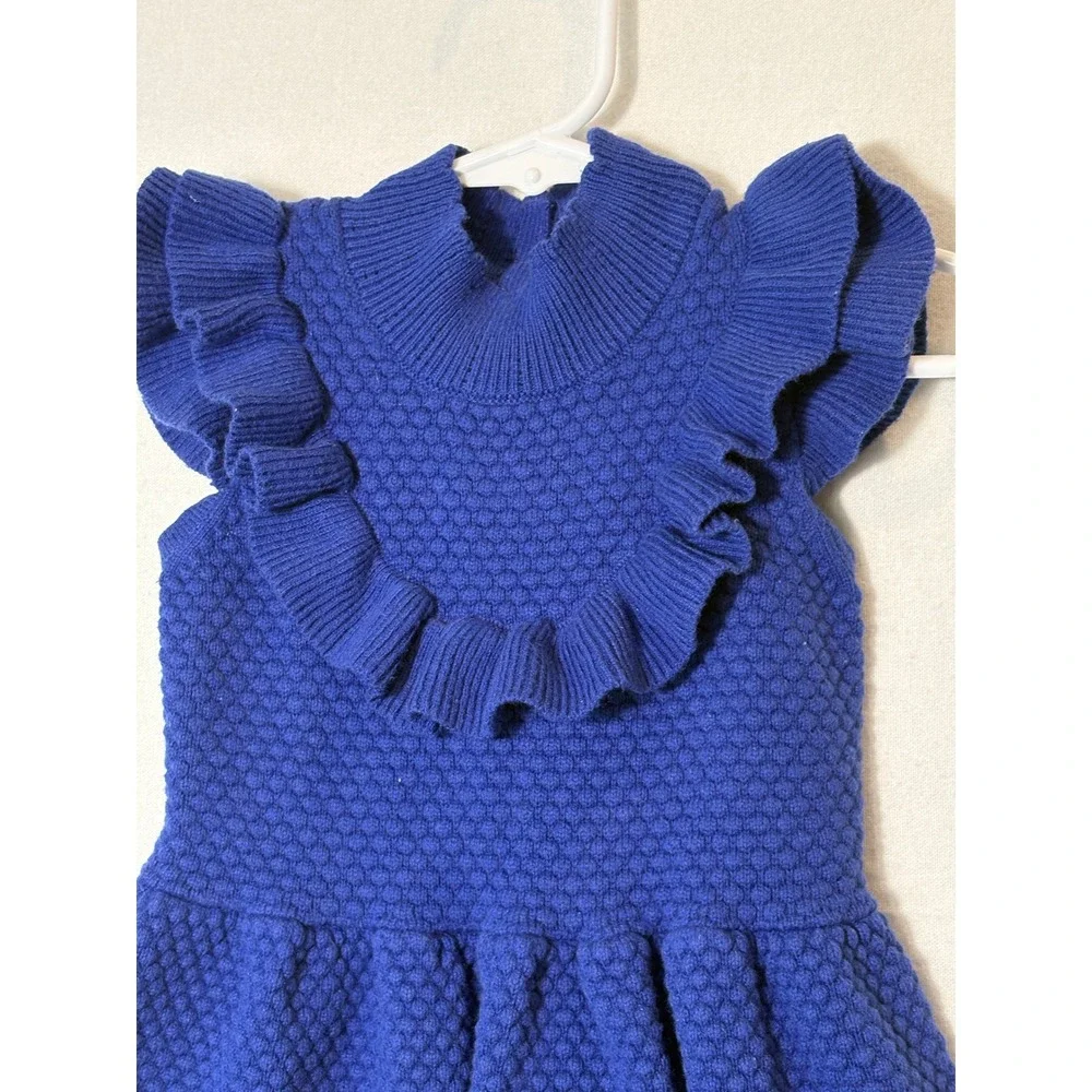 Janie and Jack Girls 2T‎ Royal Blue Ruffle Textured Knit Sweater Dress Mock Neck